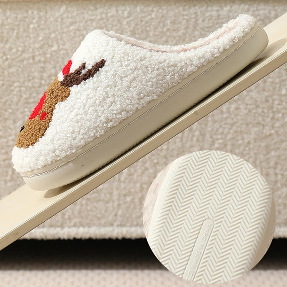 Christmas Deer Slippers Bedroom Slipper Women Men Plush Warm Slipper Women Fuzzy Fluffy Slippers for Winter for Christmas Gift