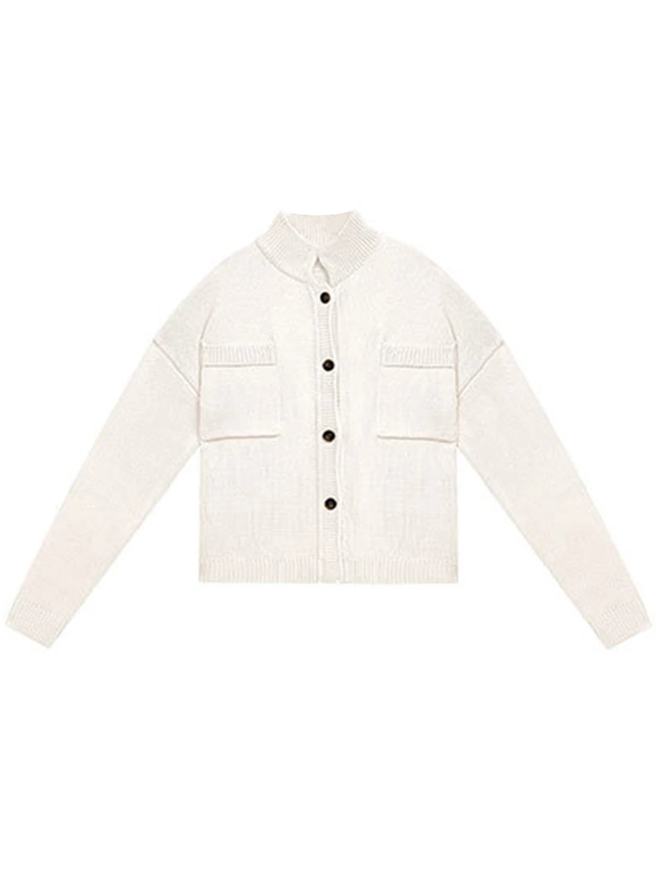 Women Cardigans Long Sleeve Button Up Knit Cardigan with Pockets Stand Collar Causal Fall Warm Sweater Solid Color Comfy Outwear