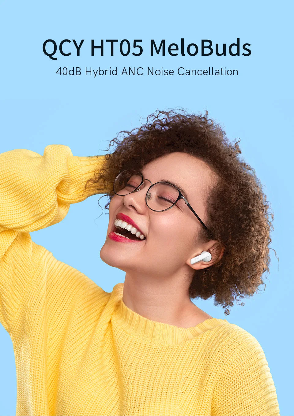 QCY HT05 ANC Wireless Earphone 40dB Noise Cancelling Bluetooth 5.2 Headphone 6 Mic ENC HD Call TWS Earbuds Transparency Mode