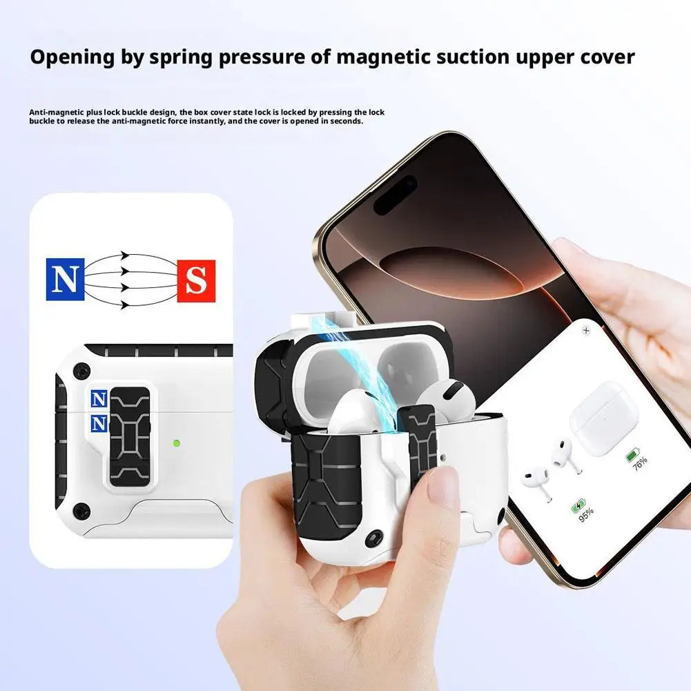 for Airpods Pro 3 (2025) Case with Secure Lock Automatic Pop-up Full Protective Hard Cover with Keychain for AirPods Pro 3