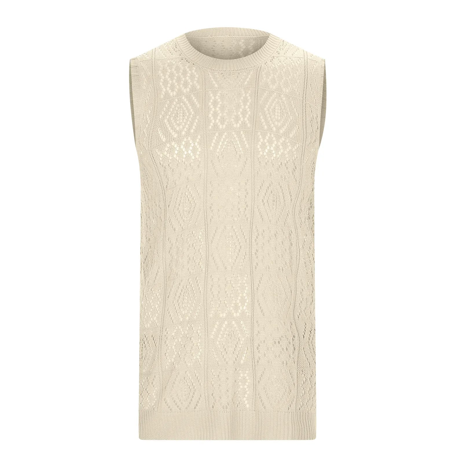 Beach Tops For Men Men'S Knitted Hollowed Out Vest Crew Neck Sleeveless Male Clothes With Designs Camiseta Sin Mangas Hombre