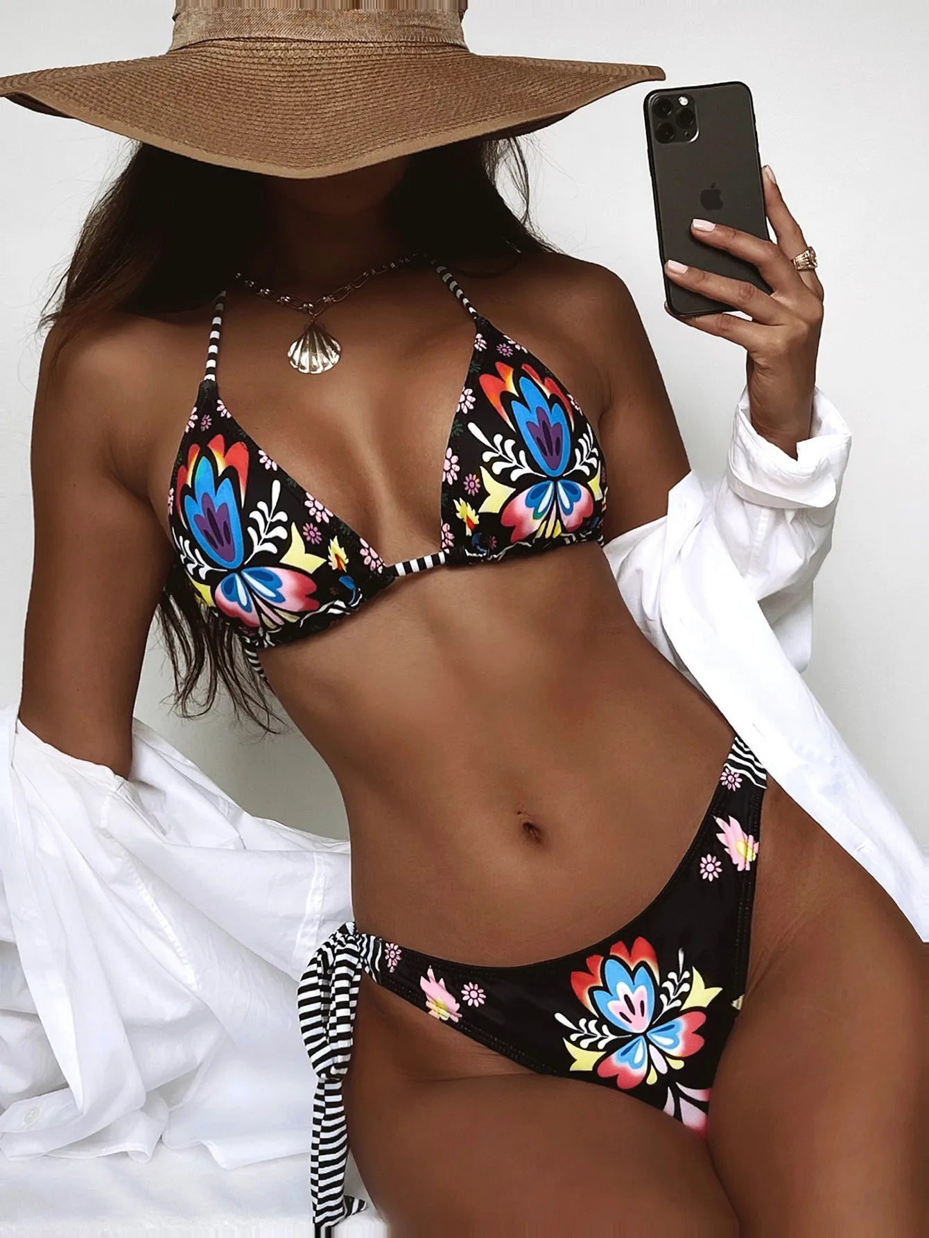 Bikinis 2025 Woman Floral Print Triangle Swimwear Womens Two-piece Swimsuit Sexy Lace-up Bikini Set Brazilian Bathing Suit