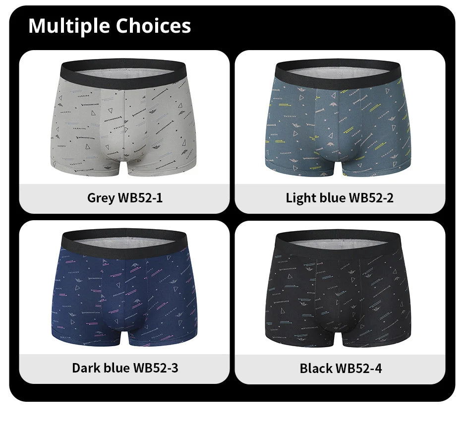 4 Pieces European and American Size MEN'S FASHION Printed Boxer Underwear Comfortable Swimming Trunks Oversized Underwear Shorts