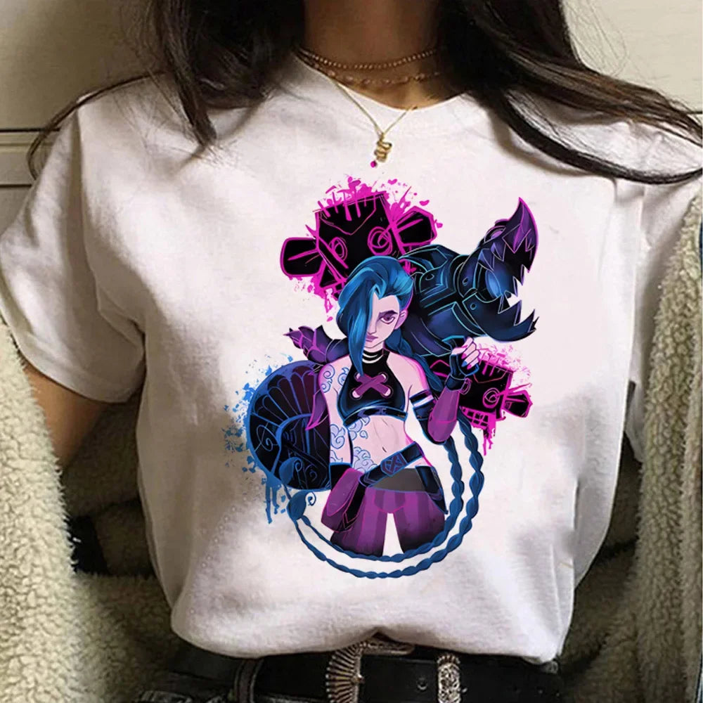 Jinx Arcane Monkey T Shirt Anime Cosplay Tees Women Men Unisex Grunge Aesthetic Short Sleeve Cartoon Print Summer Streetwear
