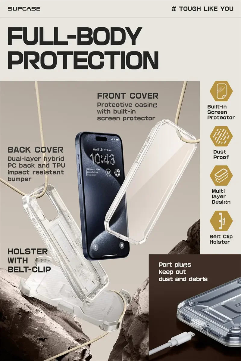 SUPCASE For iPhone 15 Pro Max Case 6.7" (2023) UB Pro Full-Body Rugged Heavy Duty Rugged Case with Built-in Screen Protector