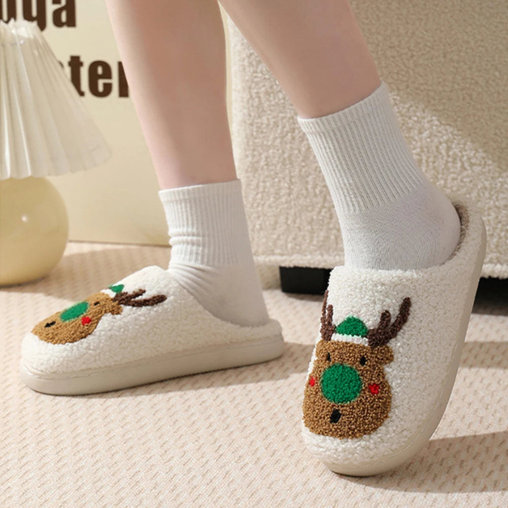 Christmas Deer Slippers Bedroom Slipper Women Men Plush Warm Slipper Women Fuzzy Fluffy Slippers for Winter for Christmas Gift