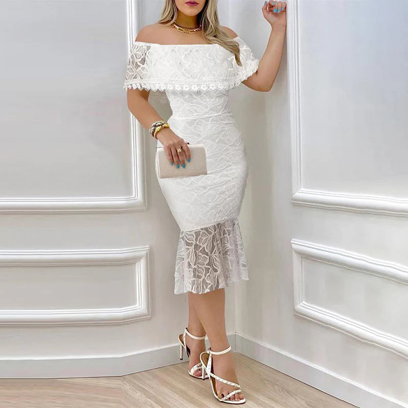Women Elegant off Shoulder Lace Bodycon Dress