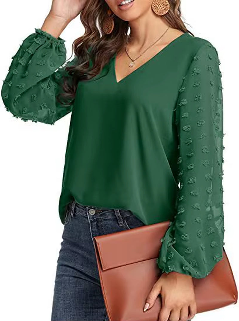2025 Women'S Top Pearl V Neck Lace Gauze Puff Sleeve Bottoming Shirt Ladies Blouse