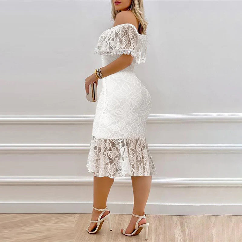 Women Elegant off Shoulder Lace Bodycon Dress