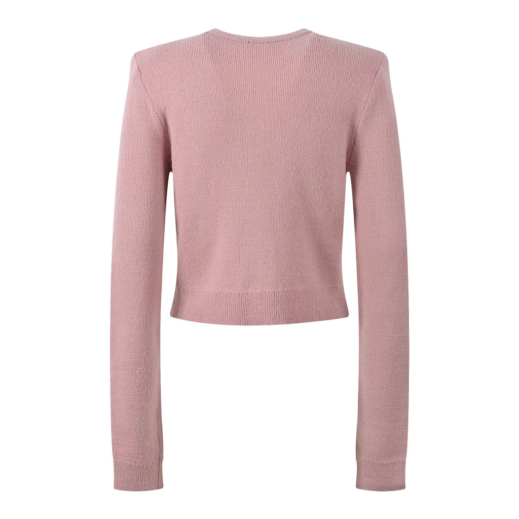 2024 French Style Lady Solid Suit Rhinestone O-Neck Long Sleeve Single-Breasted Cardigan Slim Long Skirt Women Knit 2Pcs