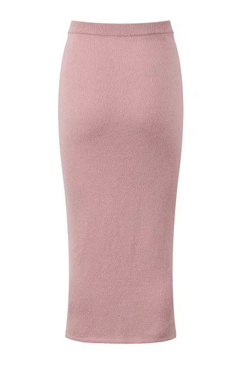 2024 French Style Lady Solid Suit Rhinestone O-Neck Long Sleeve Single-Breasted Cardigan Slim Long Skirt Women Knit 2Pcs