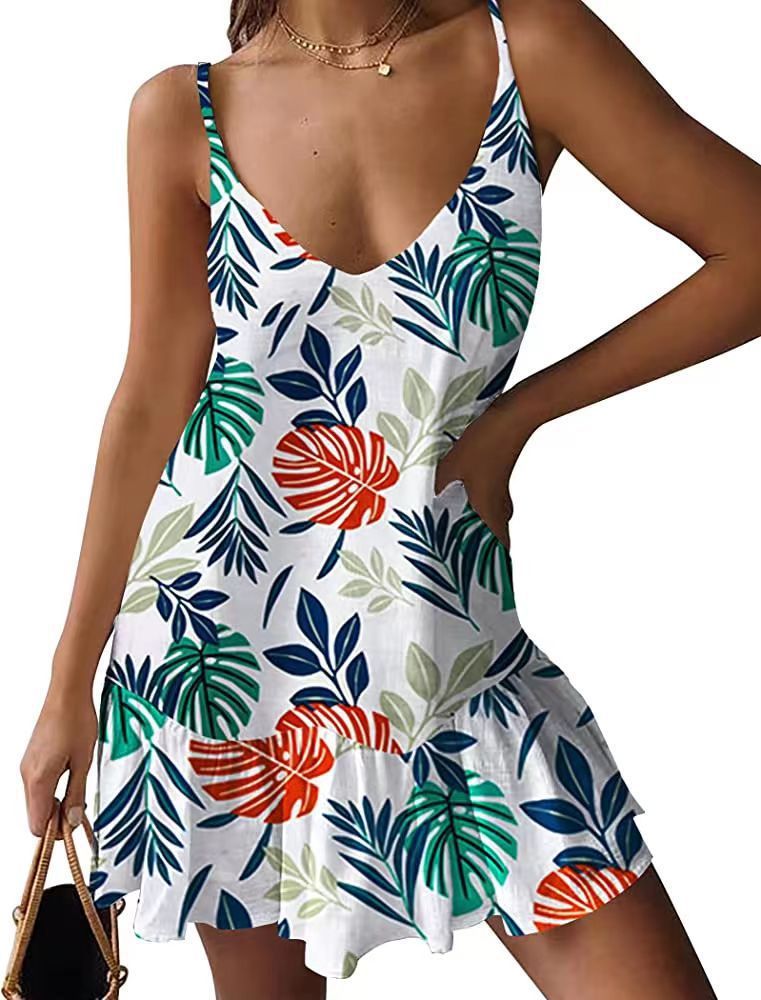 Women's Clothing Loose Casual Print V-neck Dress