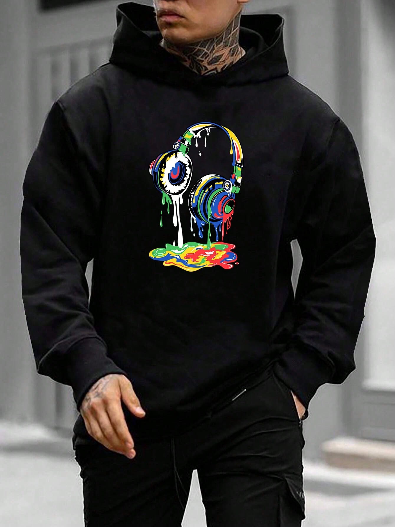 Manfinity Modagents Oversized Men'S Headphone Print Long Sleeve Casual Hoodie