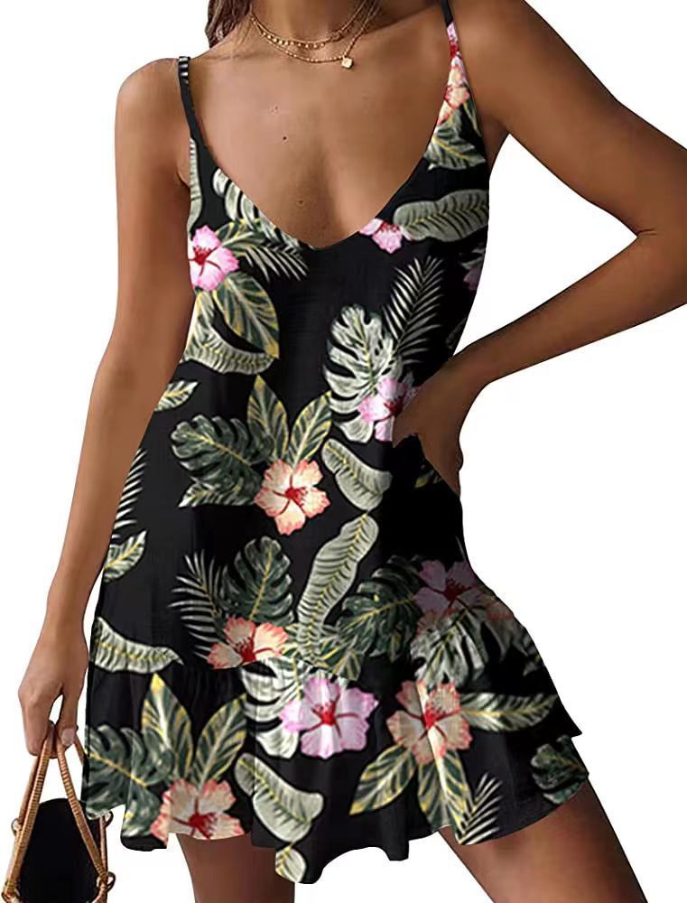 Women's Clothing Loose Casual Print V-neck Dress