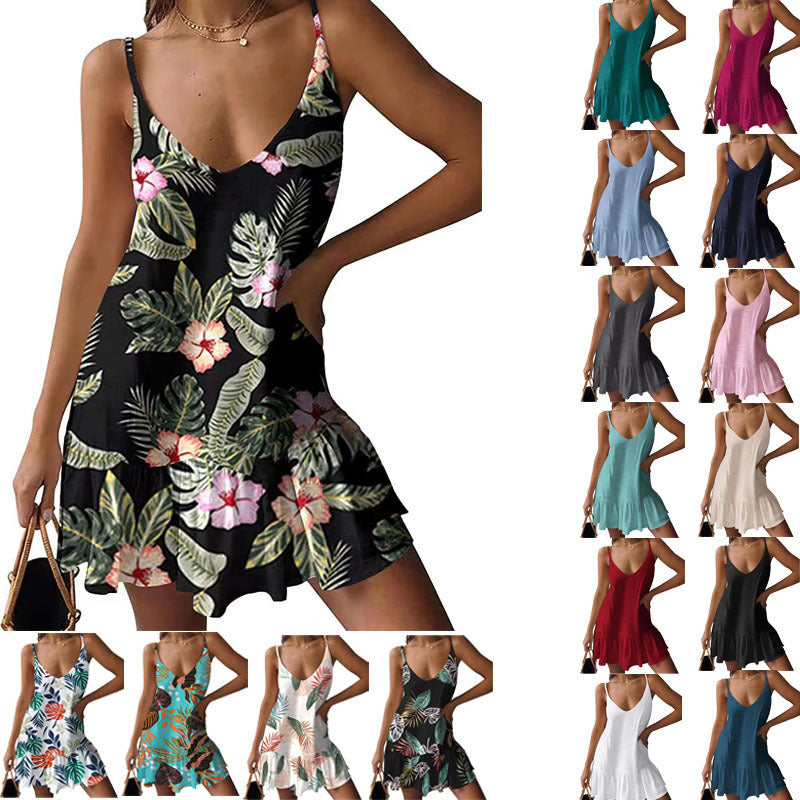 Women's Clothing Loose Casual Print V-neck Dress
