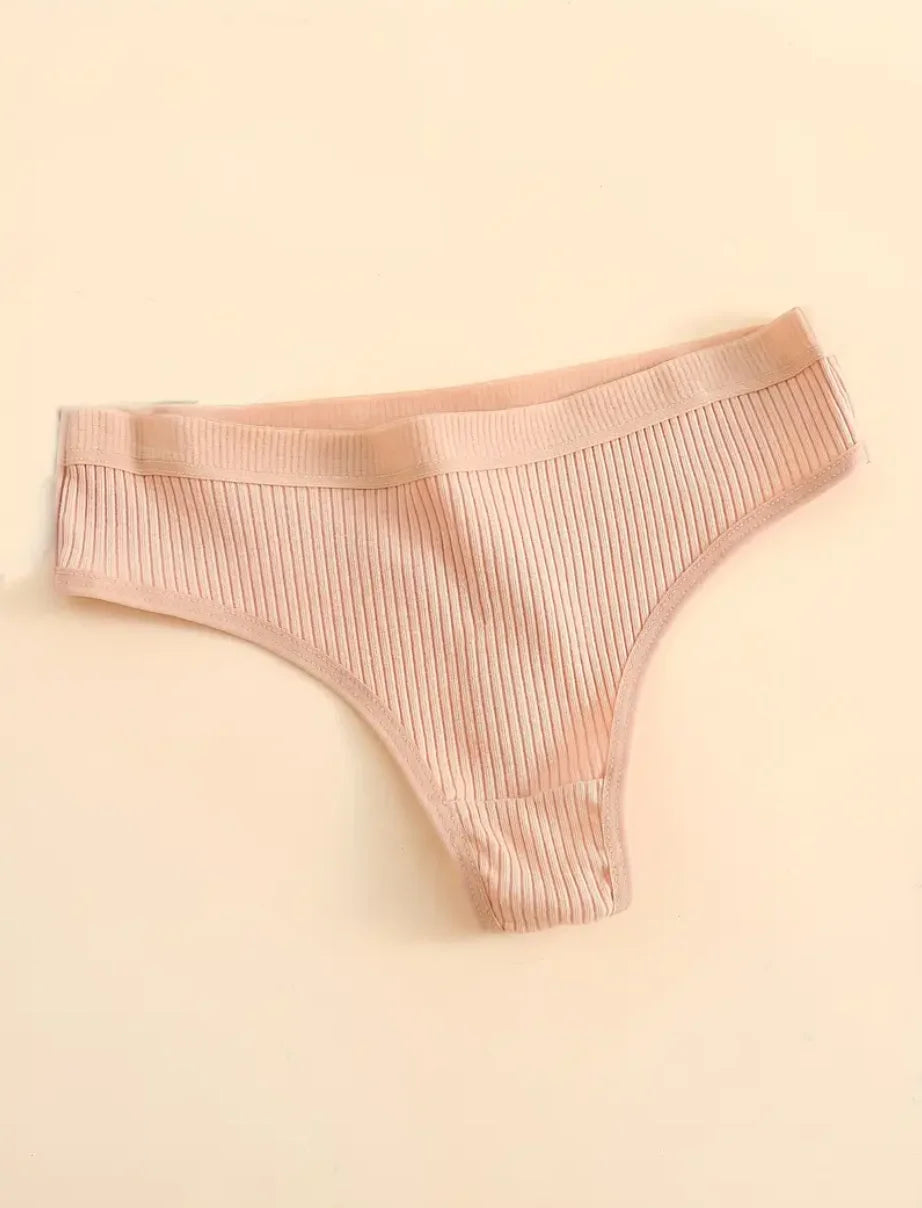 6-Piece Seamless Ribbed Sports Thong, Breathable Comfortable Cotton Panties, Ladies Underwear and Underwear