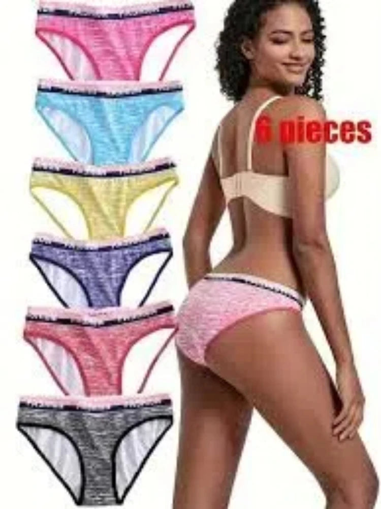 6PCS Low-Rise Letter Print Women's Underwear Set - Stretchy Cotton Blend Briefs with Trendy Decor, Comfy Sleep