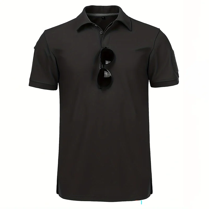 5Pcs Men's Summer Short Sleeve Lapel Shirt Breathable Quick-Drying T-Shirt For Hiking Sports Casual T-Shirt Can Hang Glasses