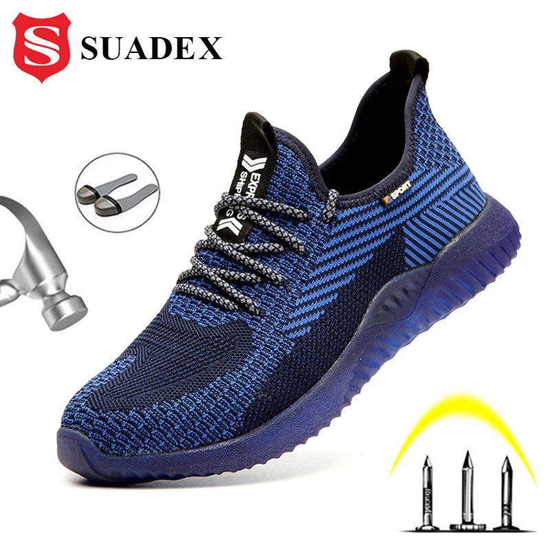 SUADEX Men Steel Toe Safety Work Shoes Breathable Lightweight Comfortable Industrial Construction Shoes Puncture Proof Antislip