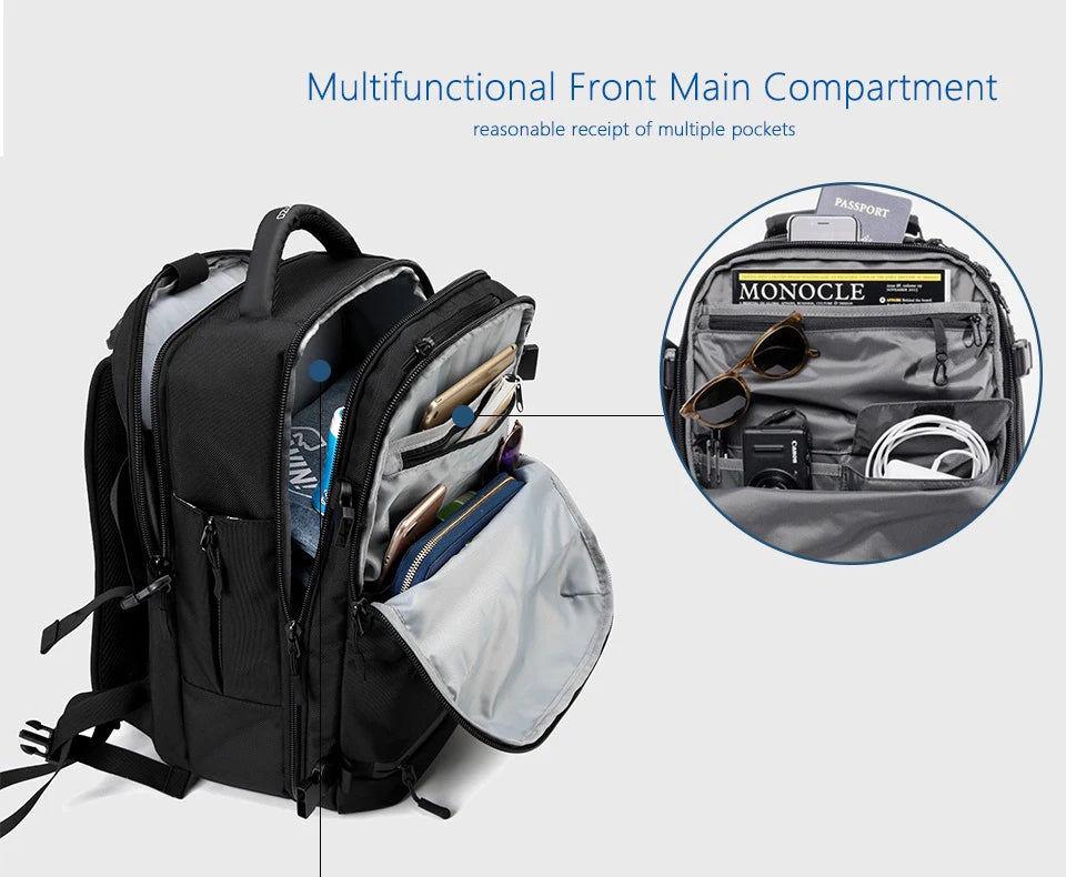 OZUKO New Men Backpack for 15"17" Laptop Backpacks Water Repellent Multifunction Bag USB Charging Travel Backpack Large Mochila