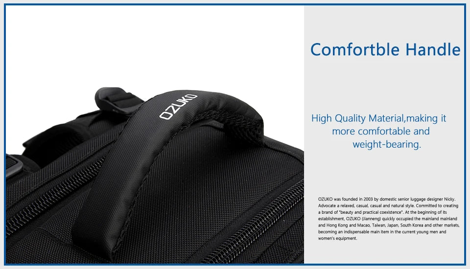 OZUKO New Men Backpack for 15"17" Laptop Backpacks Water Repellent Multifunction Bag USB Charging Travel Backpack Large Mochila
