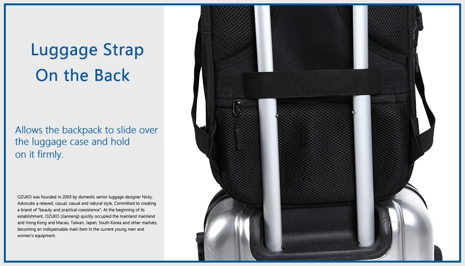 OZUKO New Men Backpack for 15"17" Laptop Backpacks Water Repellent Multifunction Bag USB Charging Travel Backpack Large Mochila