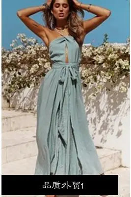 New Women Summer Boho Maxi Long Dress Evening Party Beach Dresses Sundress Backless Halter Dress Summer