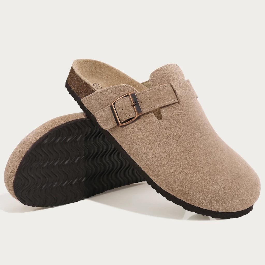 Comwarm Fashion Men's Suede Mules Slippers New Women Clogs Cork Insole Sandals With Arch Support Outdoor Beach Slides Home Shoes