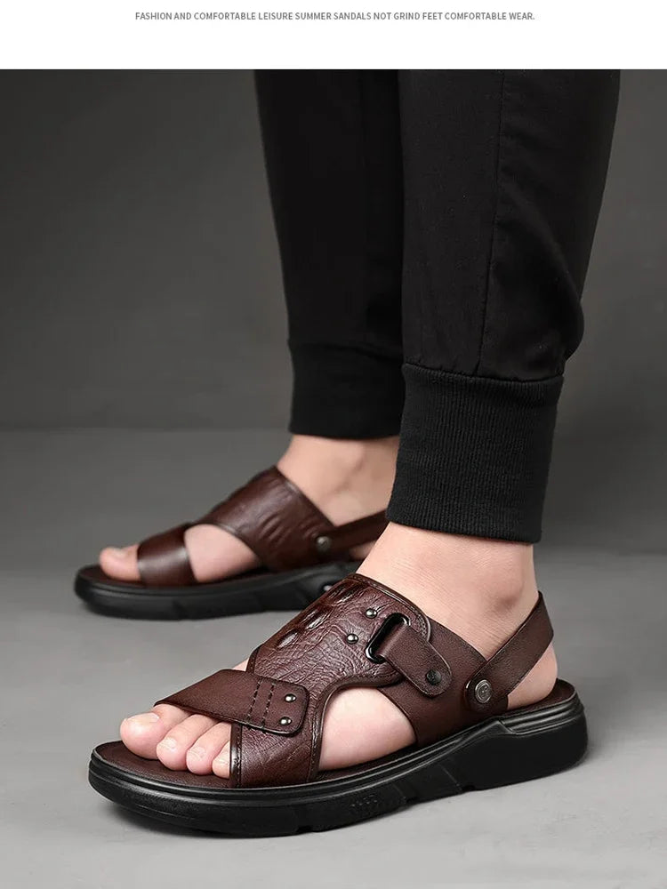 Big Size Men Leather Sandals Summer Classic Men Shoes Slippers Soft Sandals Men Roman Comfortable Outdoor Walking Footwear