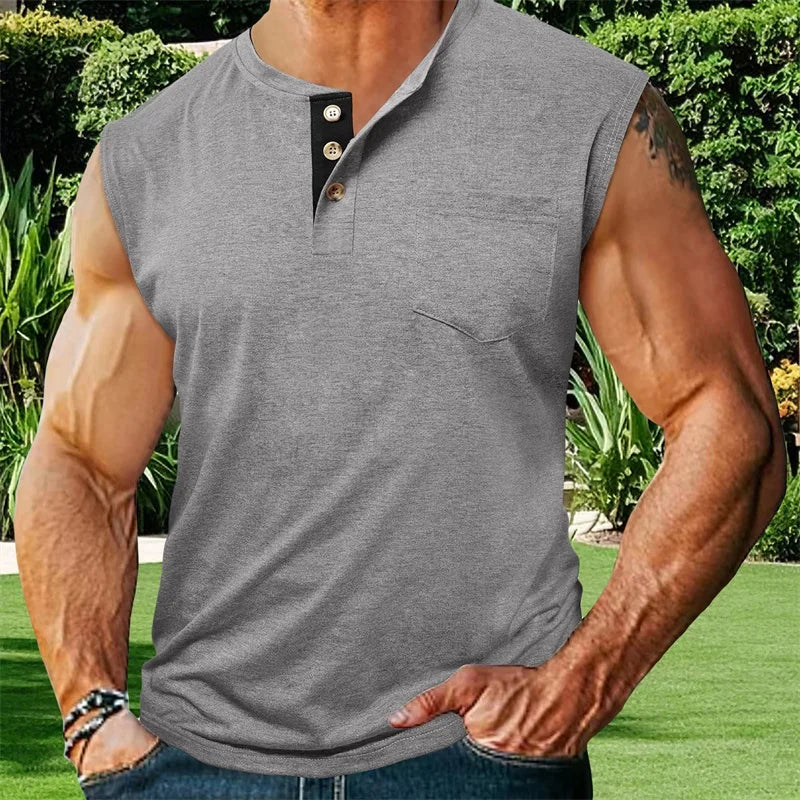 Men s Athletic Tank Top Sleeveless Basketball Shirt Quick-Dry Breathable Muscle Fitness Sports Vest with Button Detail