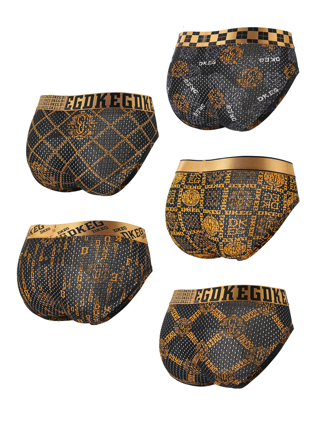 Light Luxury Gold Belt Men's ice silk briefs summer thin mesh anti-bacterial crotch shorts top 5-piece combination