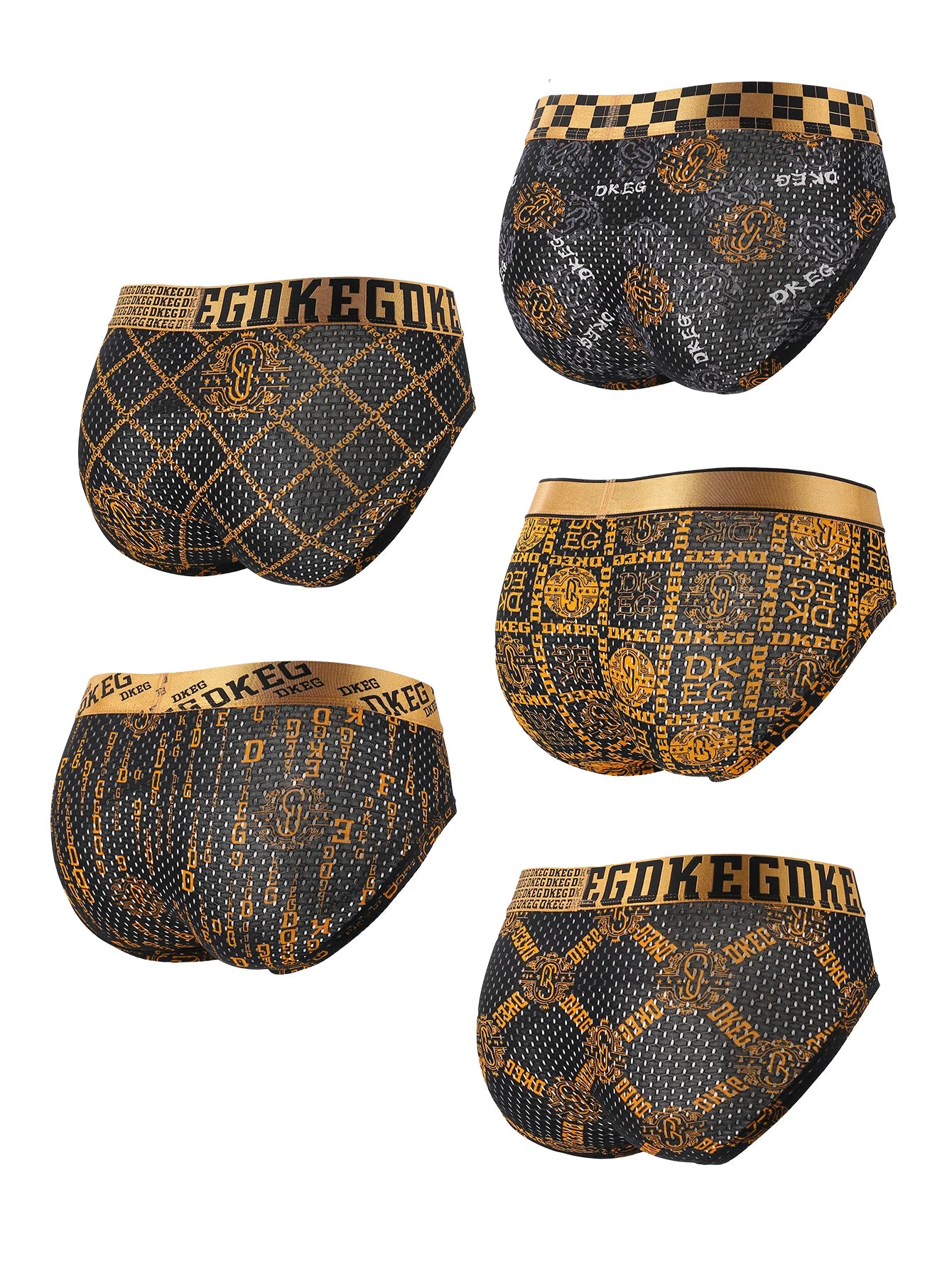 Light Luxury Gold Belt Men's ice silk briefs summer thin mesh anti-bacterial crotch shorts top 5-piece combination