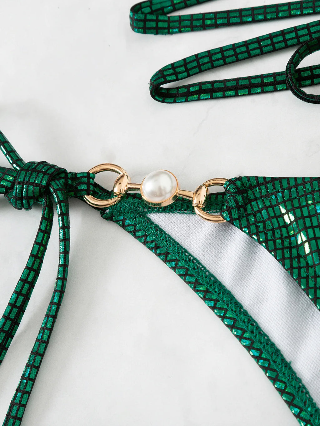 2024 Green Shiny Bikini Women 2-piece Low Waist Swimsuit Sexy Triangle Cup Suspender Backless Bathing Suit Summer Beach Swimwear