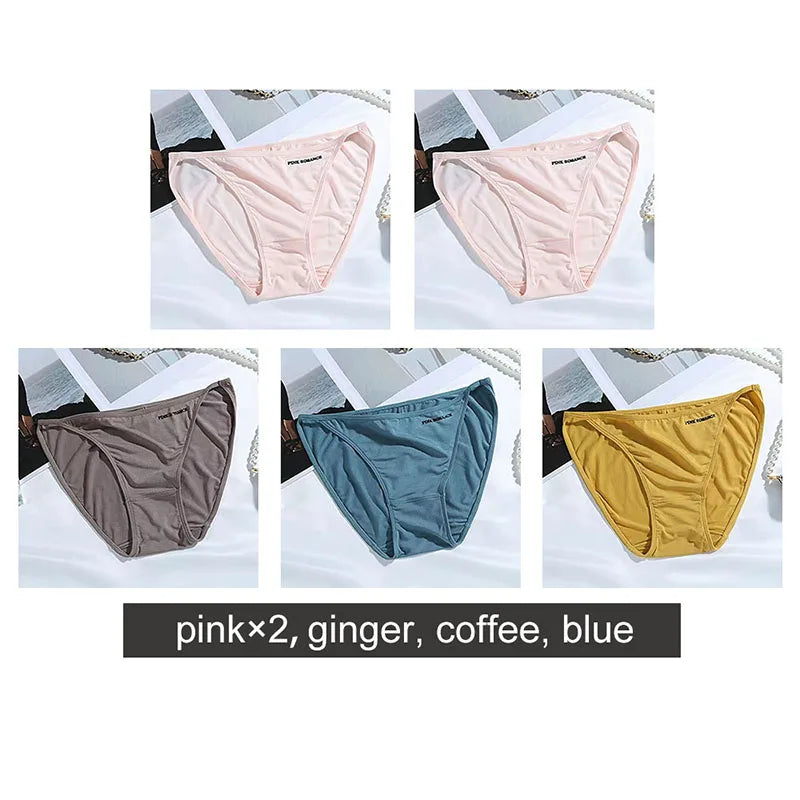 Soft Modal Women's Underwear Sexy Low Waist Panties Solid Color Briefs Summer High Elastic Female Bikini Ladies Lingerie 5pcs