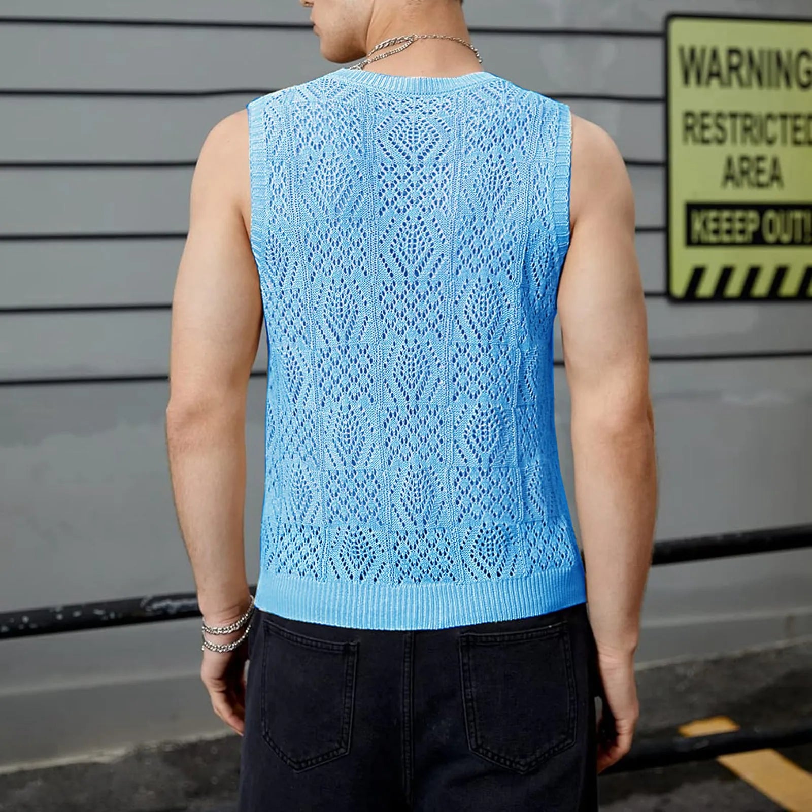 Beach Tops For Men Men'S Knitted Hollowed Out Vest Crew Neck Sleeveless Male Clothes With Designs Camiseta Sin Mangas Hombre