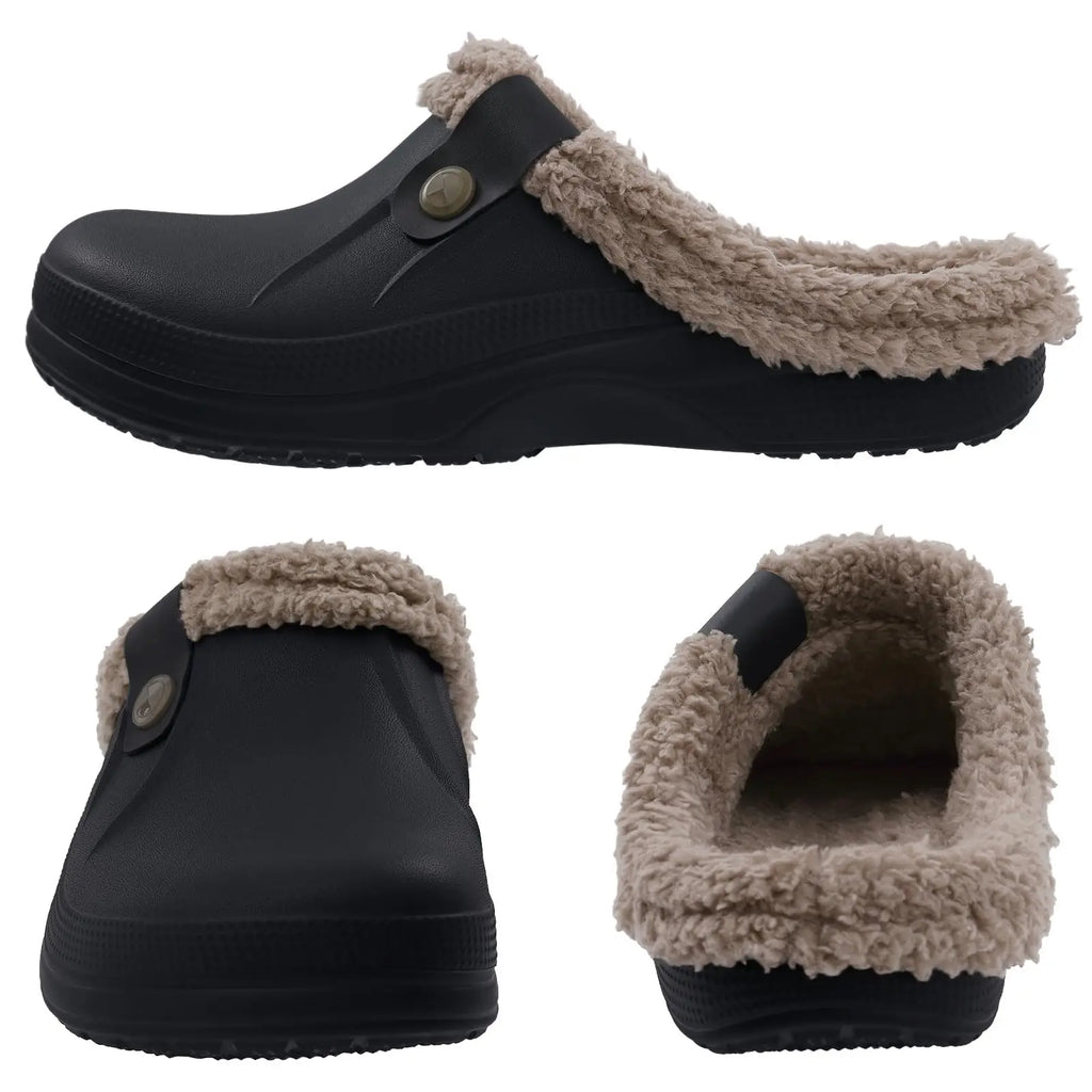 New Men Waterproof Slippers Women Men Fur Clogs Slippers Winter Men Garden Shoes Outdoor Antiskid Mules Indoor Soft House Shoes