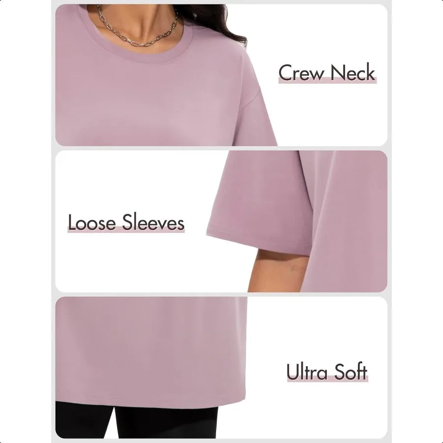 4 Pack Oversized Tshirts for Women Loose Fit Crew Neck Summer Baggy Tops Workout Tees Plus Size T Shirts