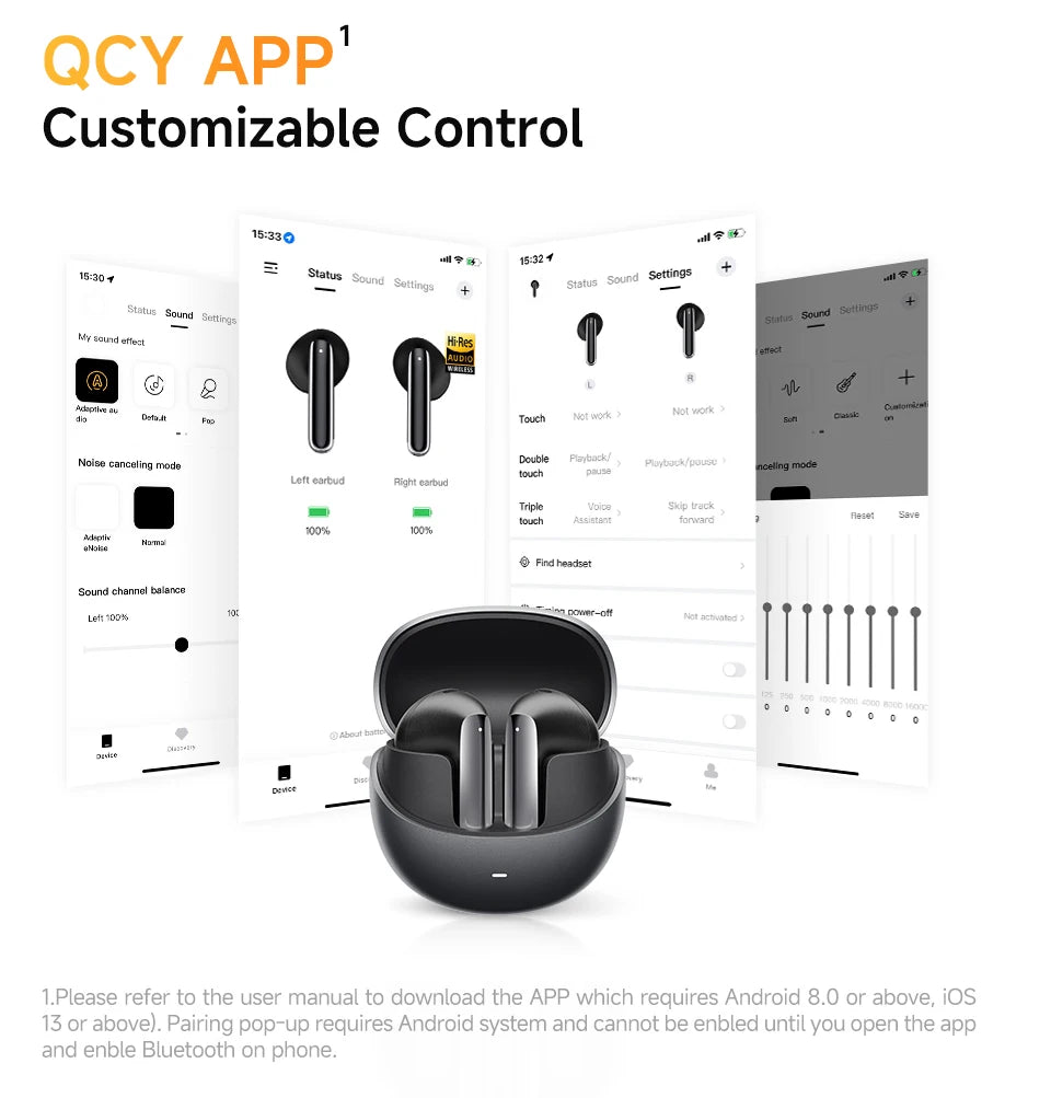 QCY HT10 AilyBuds Pro+ ANC Bluetooth Wireless Earphone Adaptive AI Audio Hi-res LDAC Earbuds ANC dual Connection Headphone