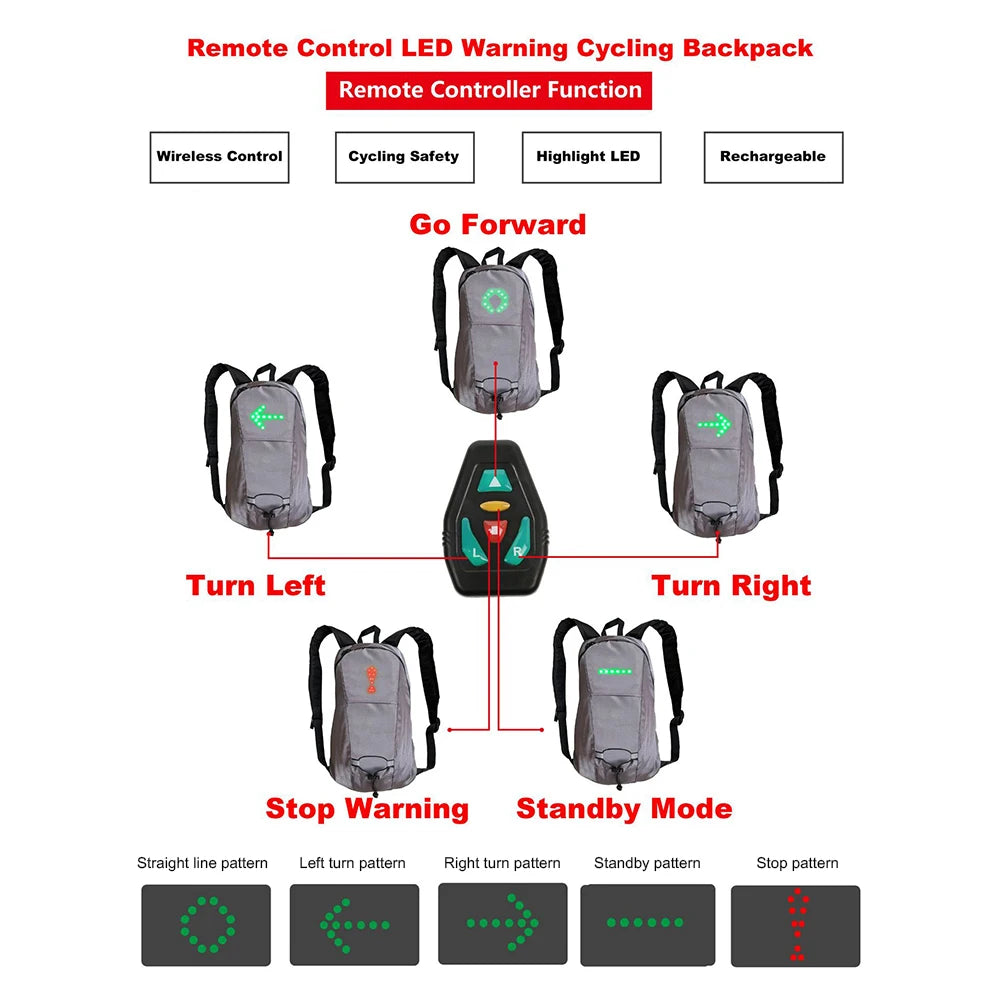 Backpacks Men Bicycle Cycling Bag Wireless Remote LED Turn Signal Light Designer Knapsack Male Rucksuck Men‘s Travel Backpack