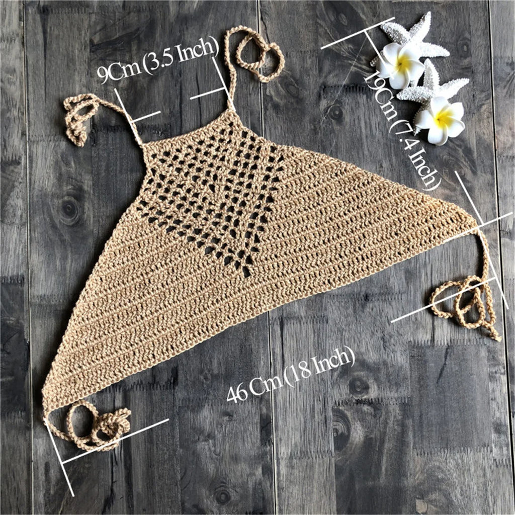 7 Colors Crochet Knitted Halter Bikini Top Female Swimsuit Women Swimwear Bather Bathing Suit Swim Hollow Out Beach Top V4192