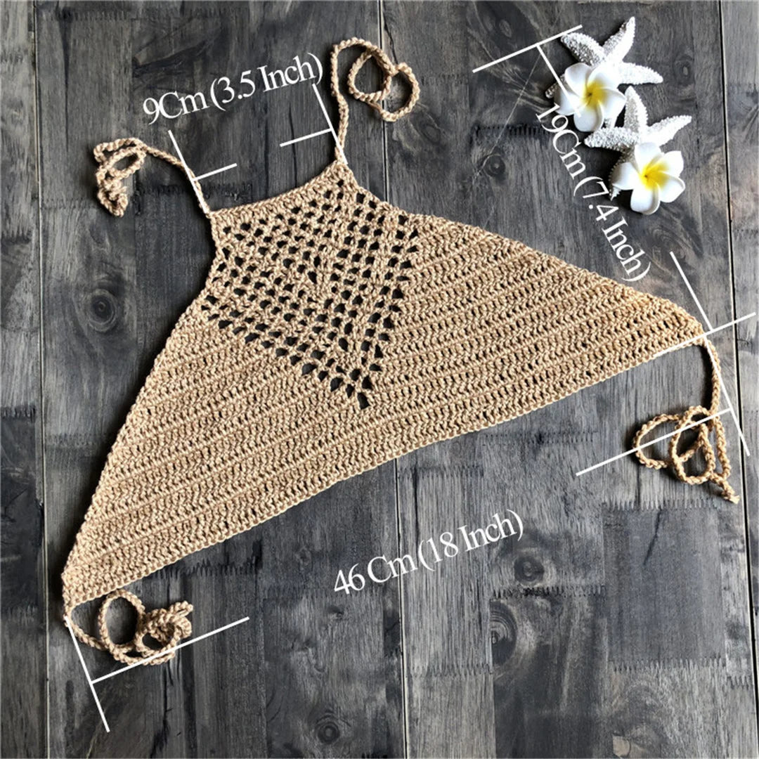 7 Colors Crochet Knitted Halter Bikini Top Female Swimsuit Women Swimwear Bather Bathing Suit Swim Hollow Out Beach Top V4192