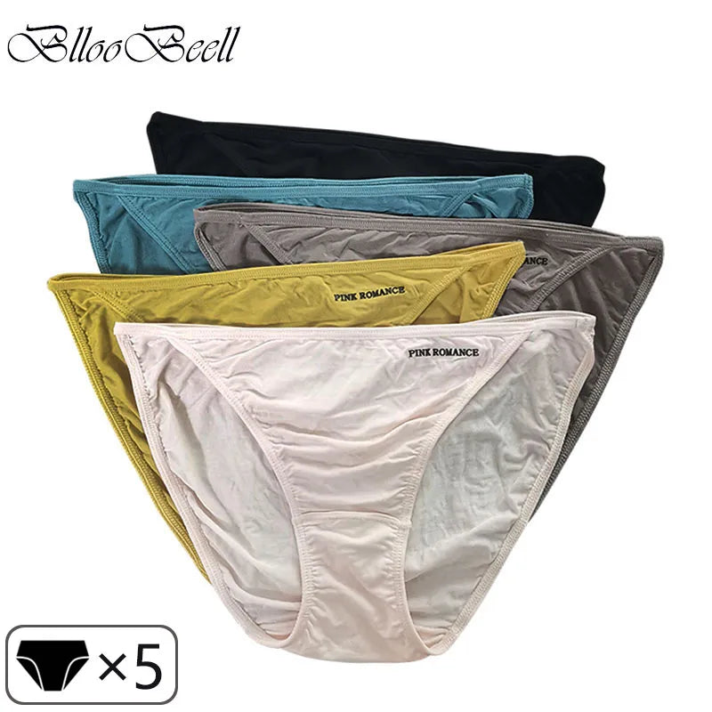 Soft Modal Women's Underwear Sexy Low Waist Panties Solid Color Briefs Summer High Elastic Female Bikini Ladies Lingerie 5pcs