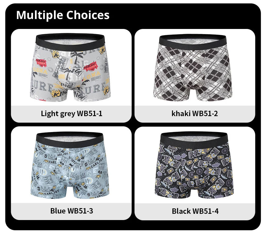 4 Pieces European and American Size MEN'S FASHION Printed Boxer Underwear Comfortable Swimming Trunks Oversized Underwear Shorts