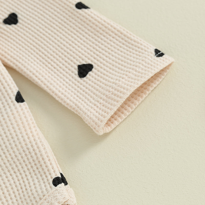 2023-09-12 Lioraitiin Infant Baby Girl Clothes Set Waffle Knit Heart Long Sleeve Romper Pants Headband Suit Outfits Fall Clothes