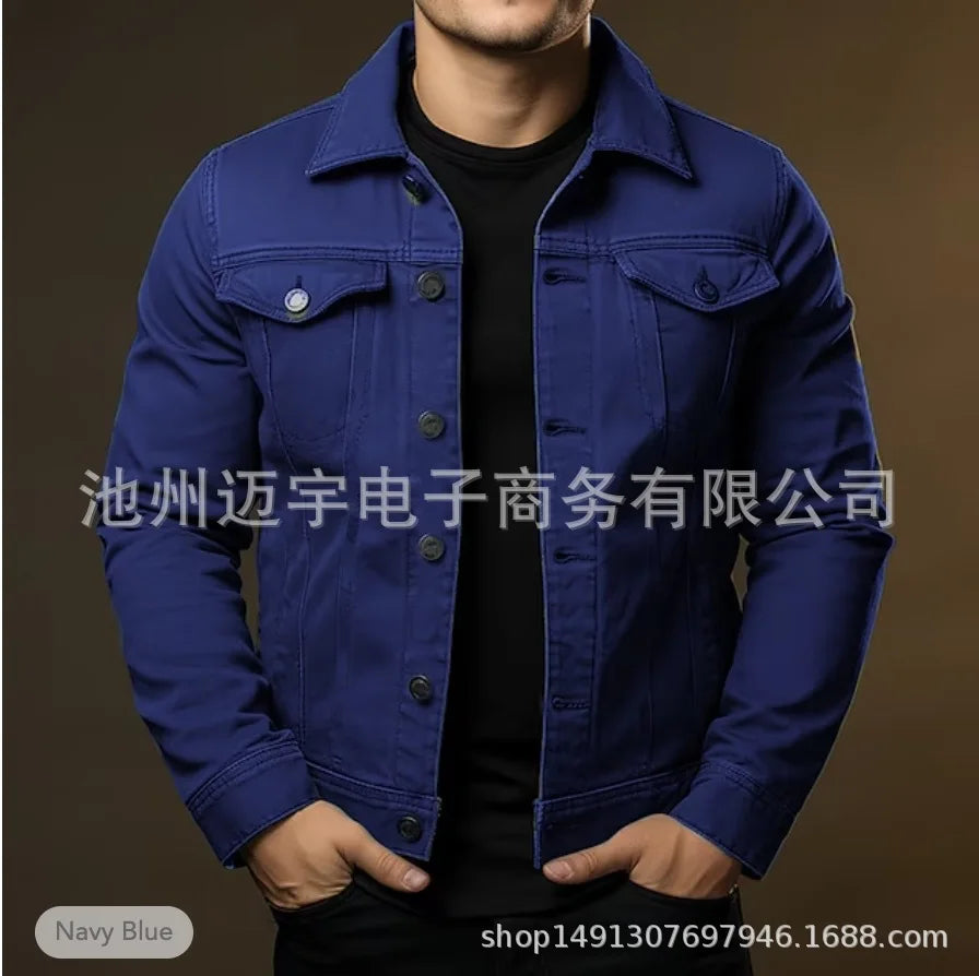 Men Denim Jacket Single Breasted Coats Washed Jackets Turn Down Collar Outerwear Long Sleeve Jackets Casual Spring Pockets