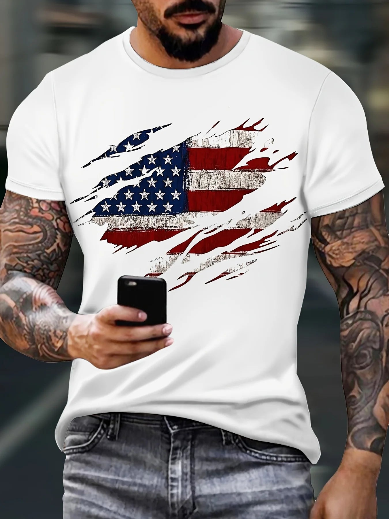 3D Digital Print T-Shirt Featuring The American Flag, Breathable And Quick-Drying, Perfect for Stylish Summer Streetwear.