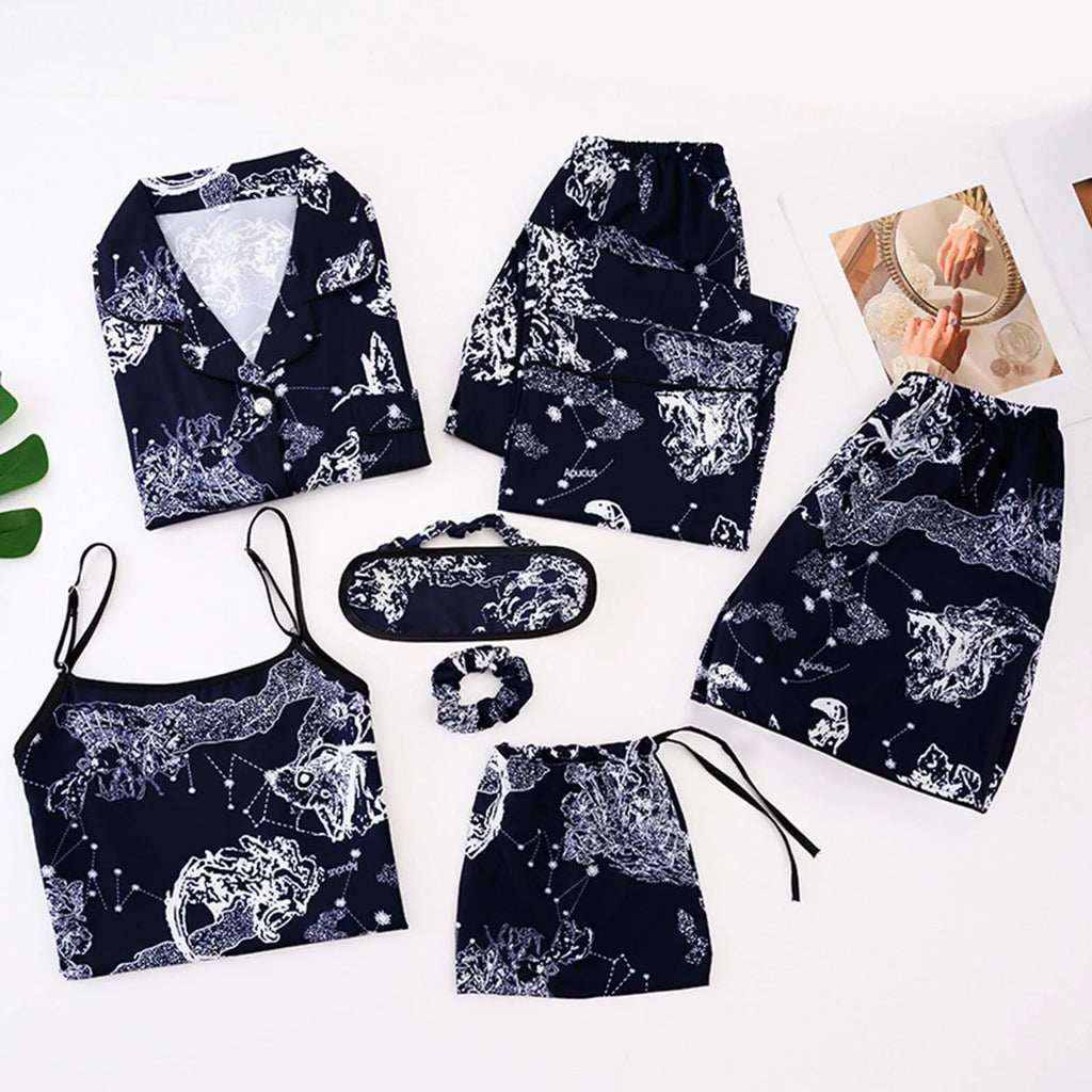 7pcs Women Pajamas Set Cotton Autumn Winter Homewear Suit Spring Summer Girls Sexy Pijama Tracksuit Elegant Female Loungewear