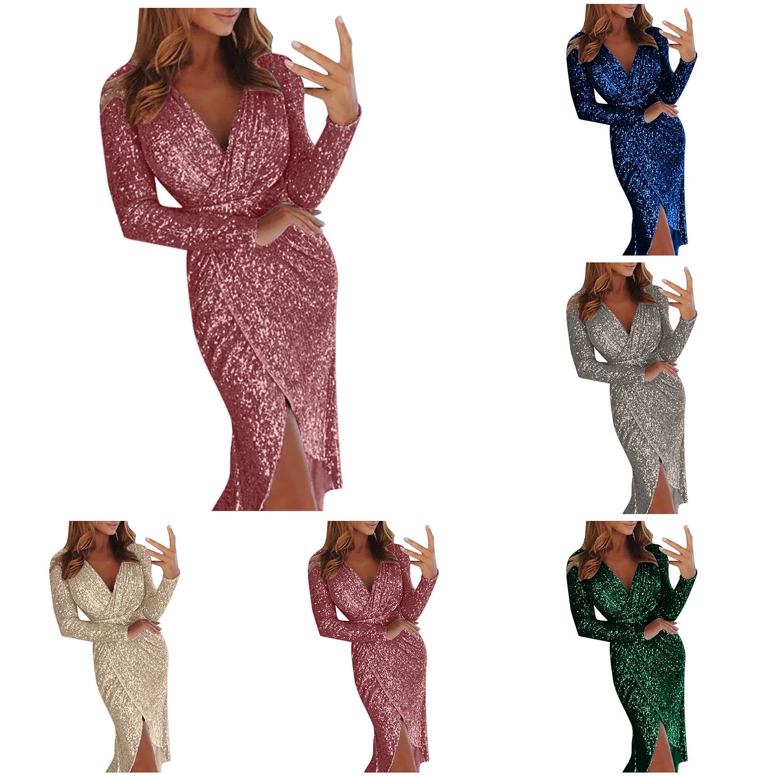 2024 New Trendy Gold Sliver Green Sequined Party Dress Women Front Split Bodycon Party Vestidos Bling Clubwear Dress Vestidos
