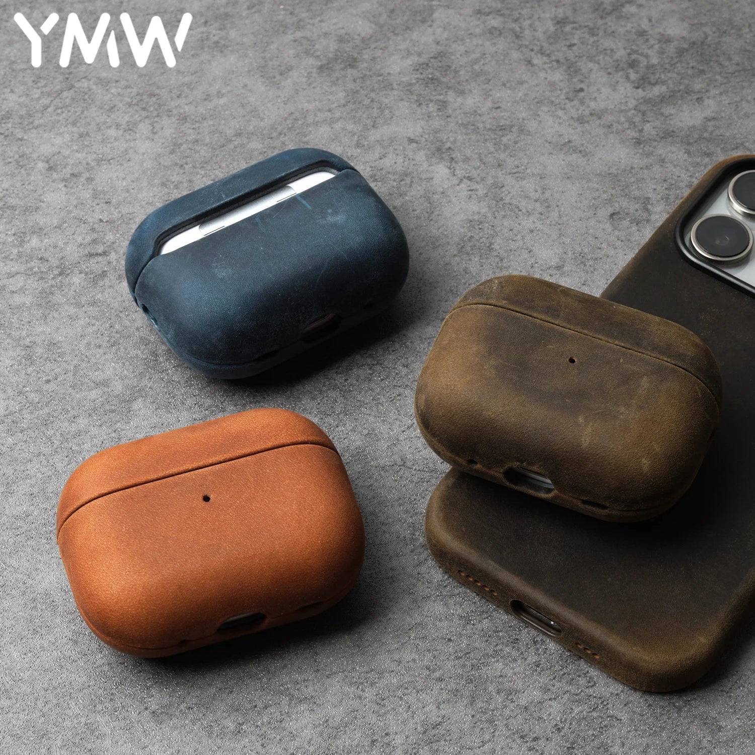 YMW Crazy Horse Genuine Leather Case for AirPods Pro 3 2 Luxury Cowhide Cases Wireless Bluetooth Headset Cover