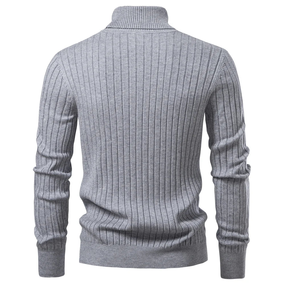 AIOPESON Men's Turtleneck Sweater Solid Color with Striped Pullover Warm Knitwear Winter Basic Casual High Quality Sweater Male